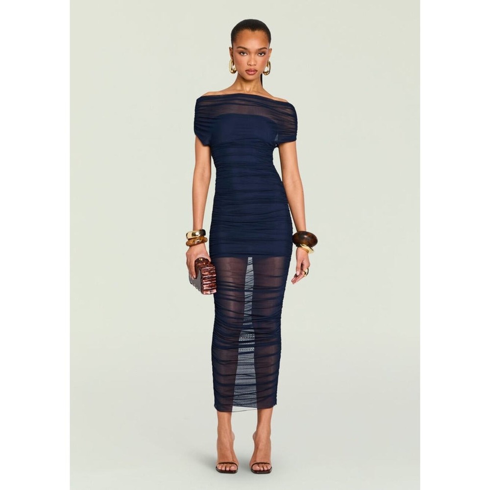 SER.O.YA. Noel Mesh Midi Dress Saphire Blue Large Contemporary Wedding Guest